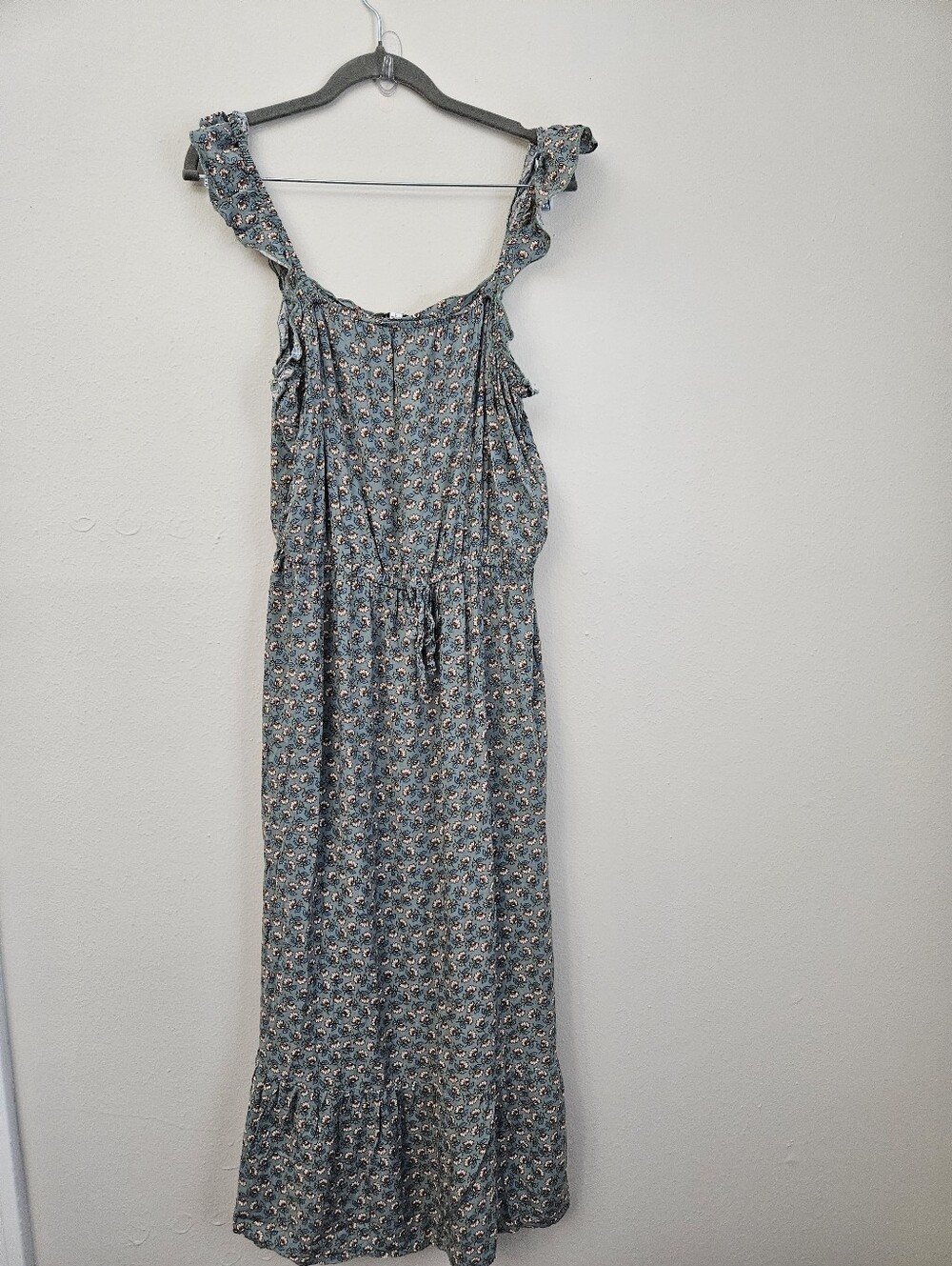 Floral Green Ruffle Strap Maxi Dress